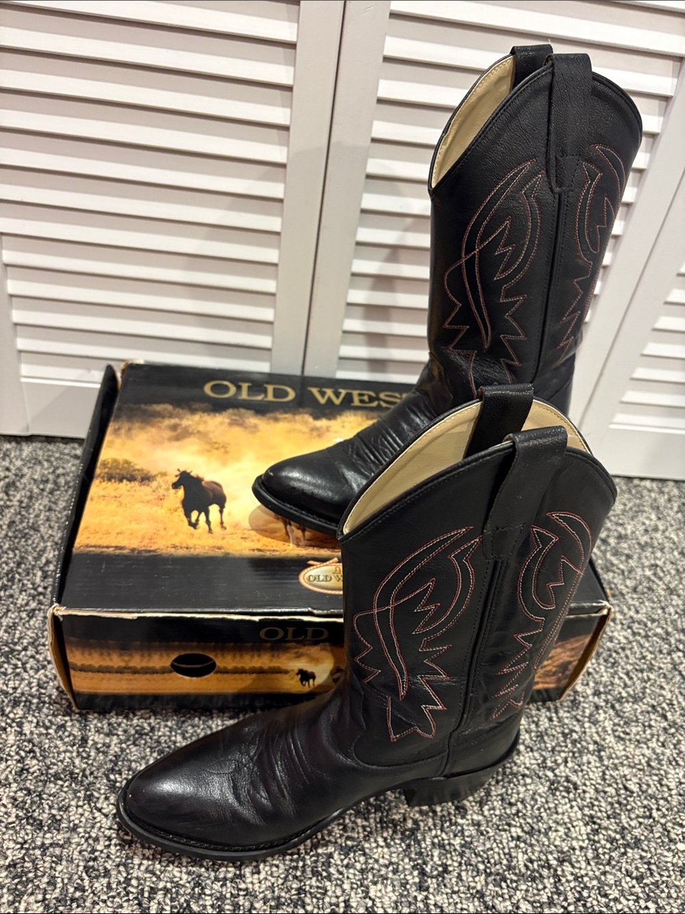 Old West Black Boots with Red Stitching